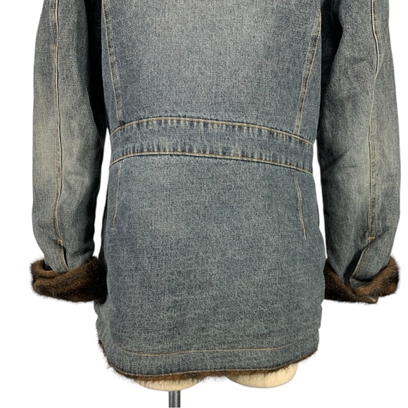 Vintage Marvin Richards Denim Faux Fur Lined Jacket Size Large - Picture 7 of 12